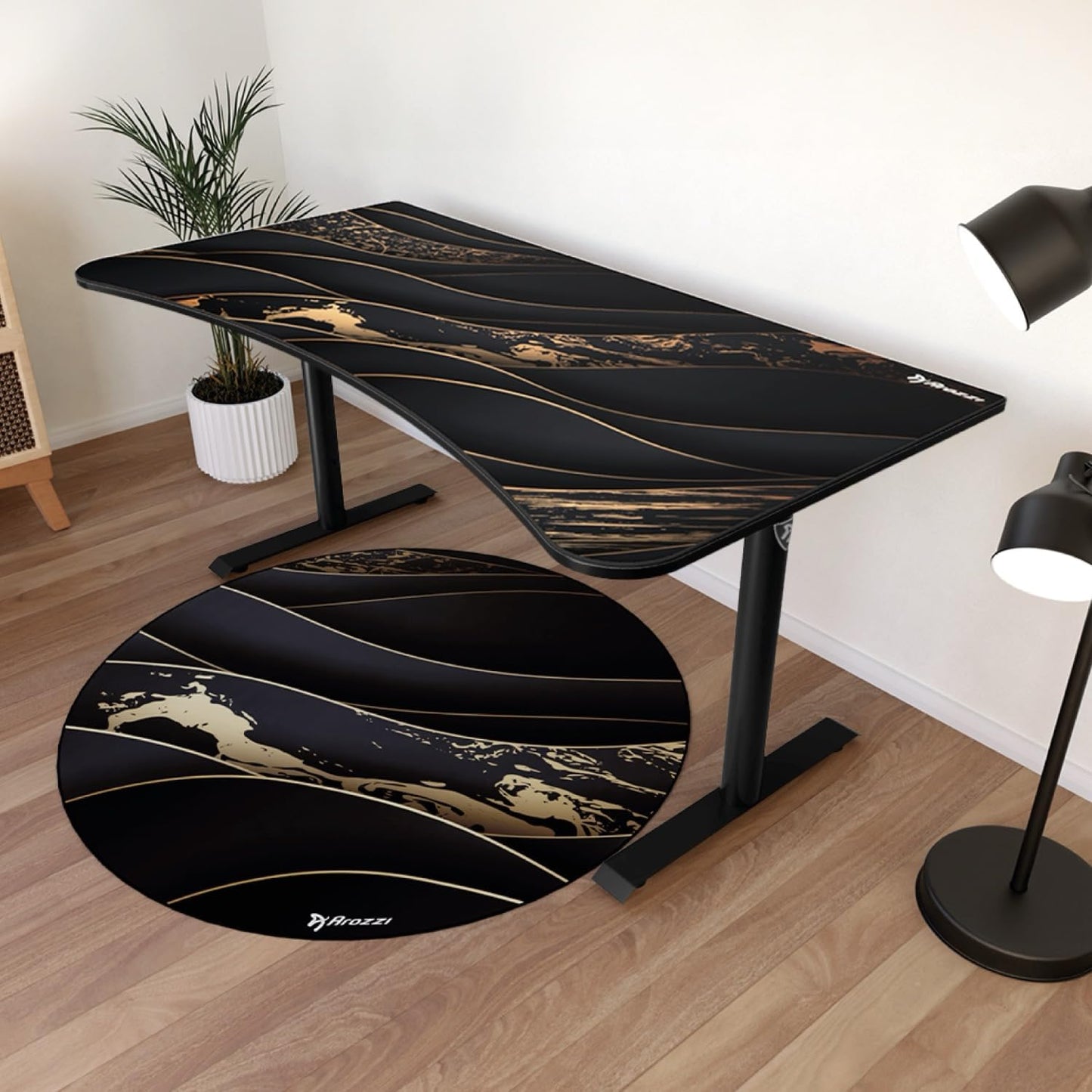 Arozzi Arena Ultrawide Curved Gaming Desk - Black Gold